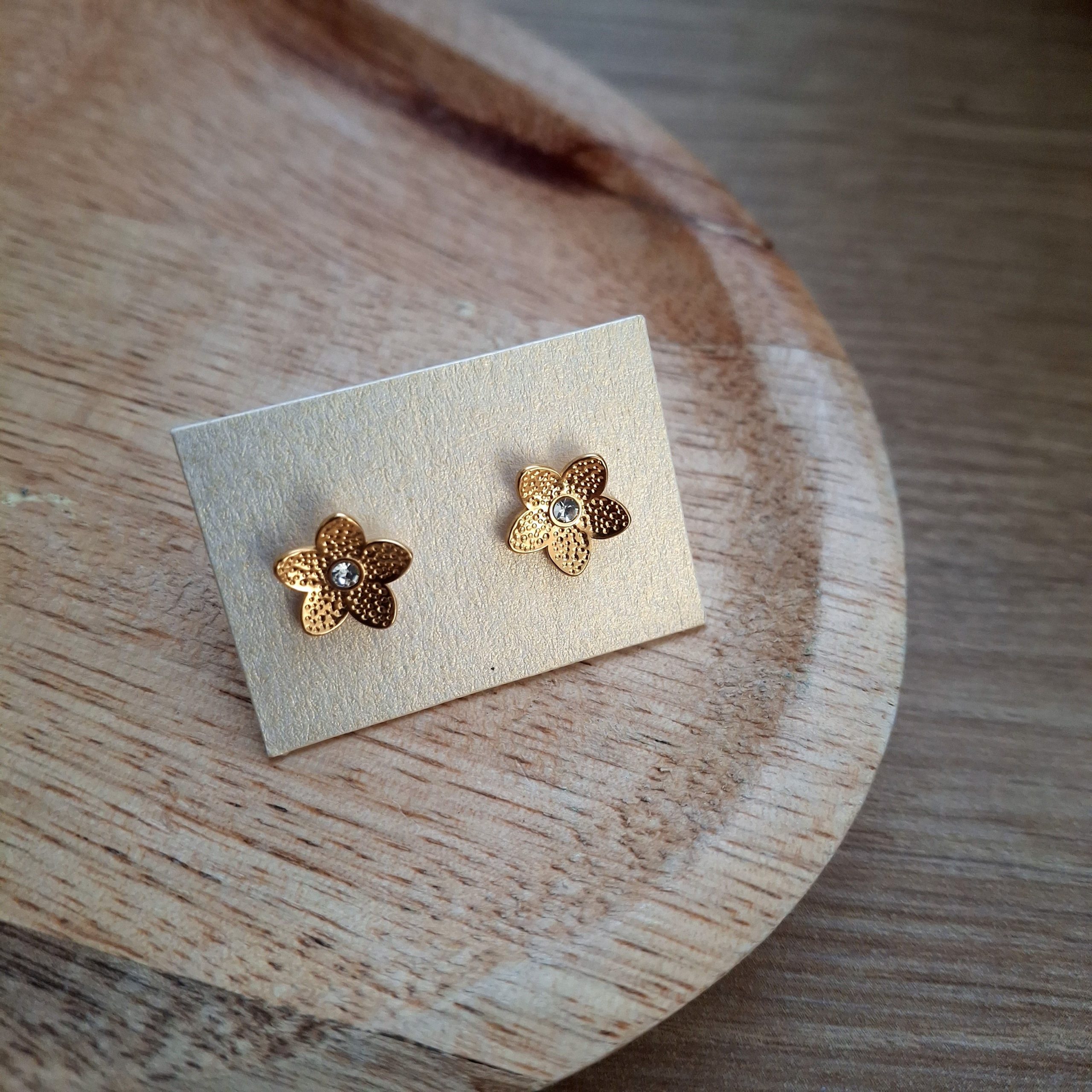 Puces fleur doré avec strass