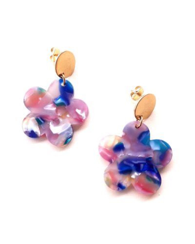 Boucles fleurs TIMBORA bleu rose 🌸