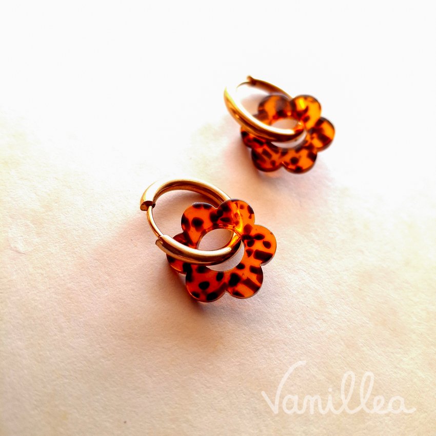 boucles d’oreilles fleur léopard foncé en acier inoxydable