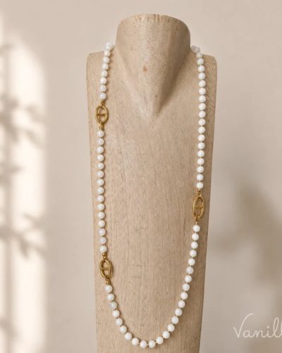 Sautoir Écume blanc maille marine