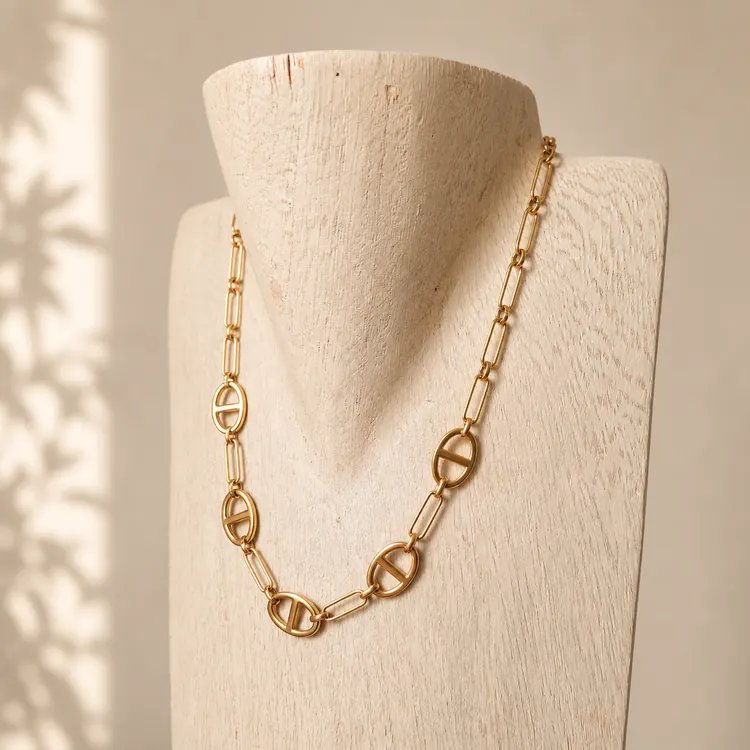 Collier gros maillons doré acier inoxydable