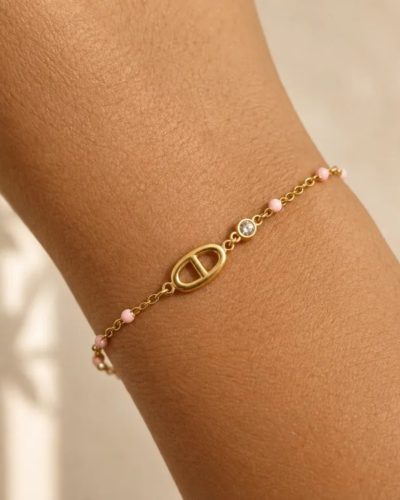 Bracelet maille marine, perles & zircon