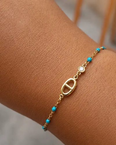 Bracelet maille marine, perles & zircon