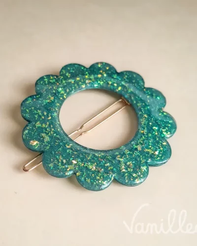 Barrette fleur turquoise pailletée ✨ Calypso