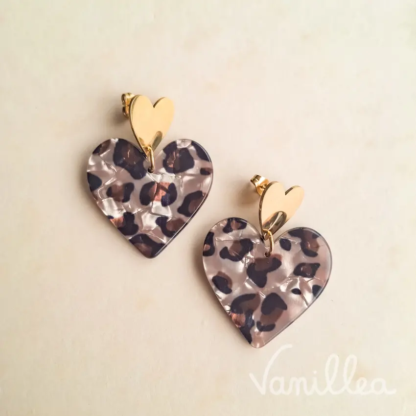 Boucles d’oreilles cœurs léopard légères en acier inoxydable