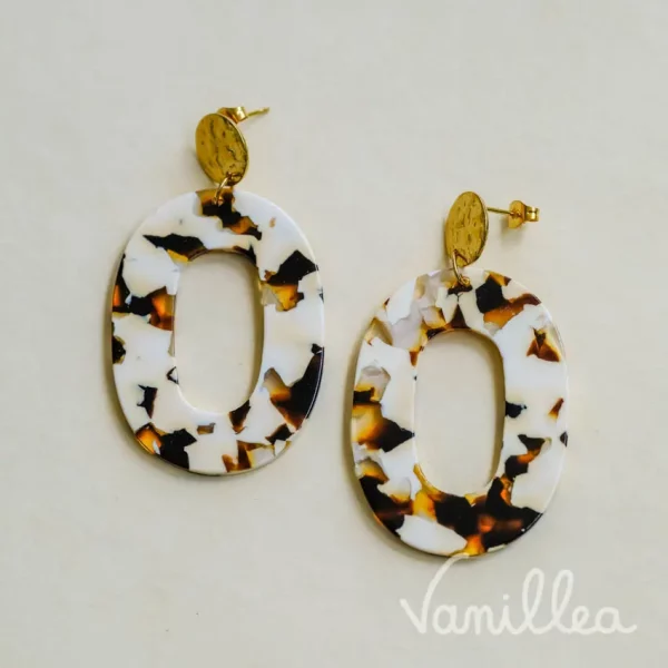 Boucles d'oreilles acétate écaille forme ovale ajourée