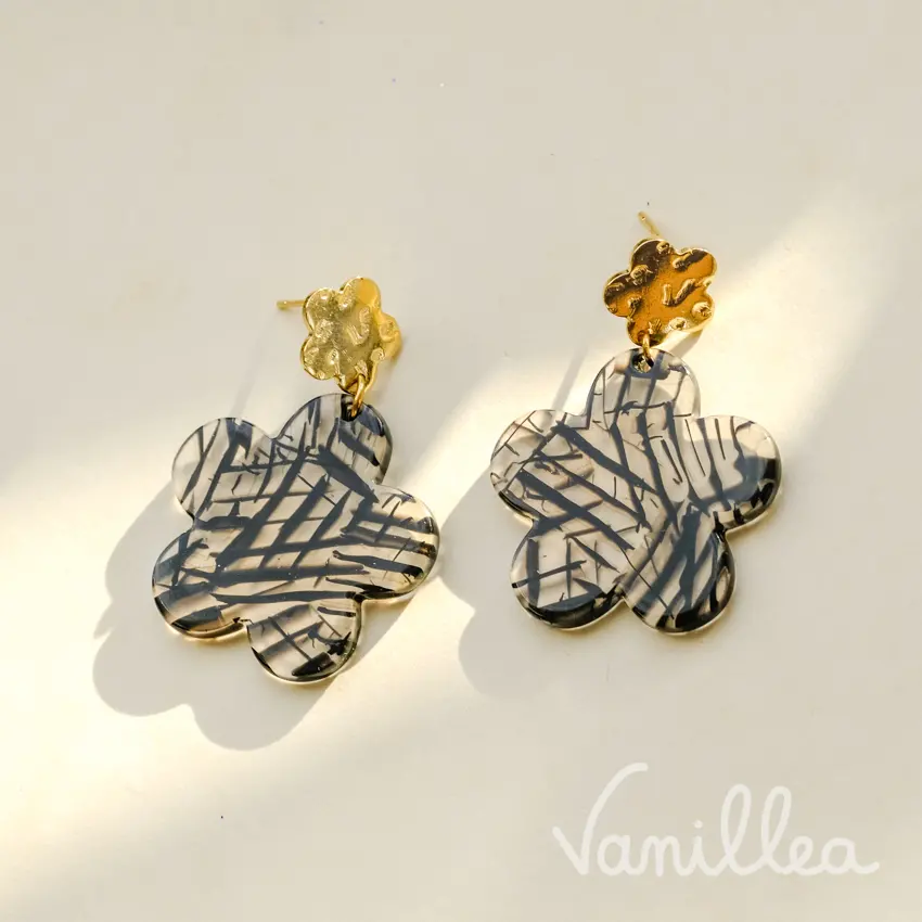 Grandes boucles fleur noires et transparentes EVA