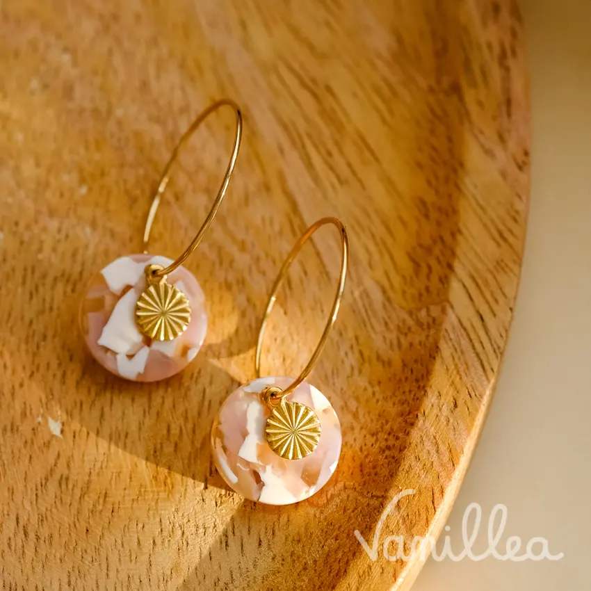 Boucles rondes rayon de soleil nuances de roses en acier inoxydable doré