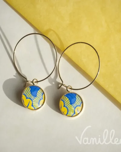 Créoles wax bleu jaune dorées 💙 AZURA