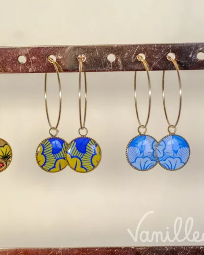 Créoles wax bleu jaune dorées 💙 AZURA
