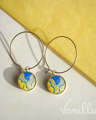 Créoles wax bleu jaune dorées 💙 AZURA