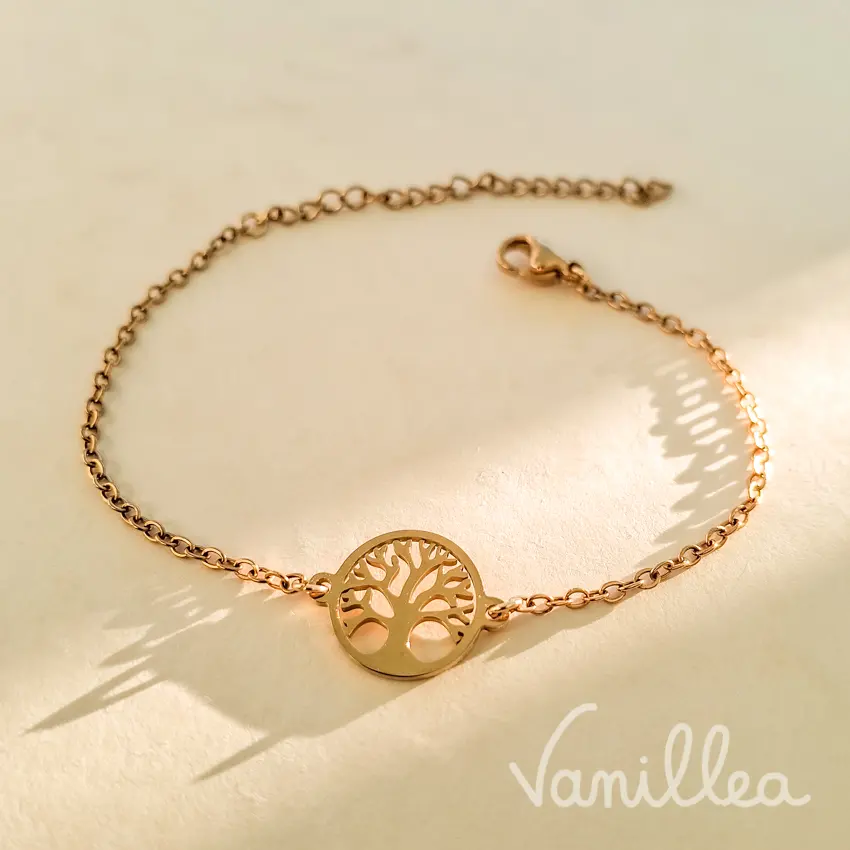Bracelet arbre de vie doré en acier inoxydable