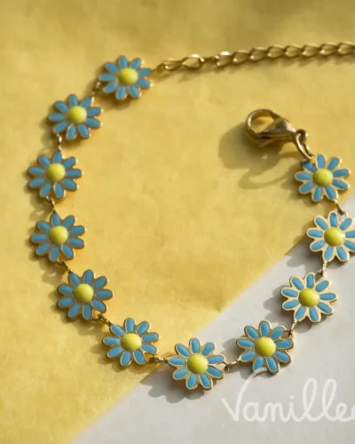 Bracelet marguerite bleue doré 💙