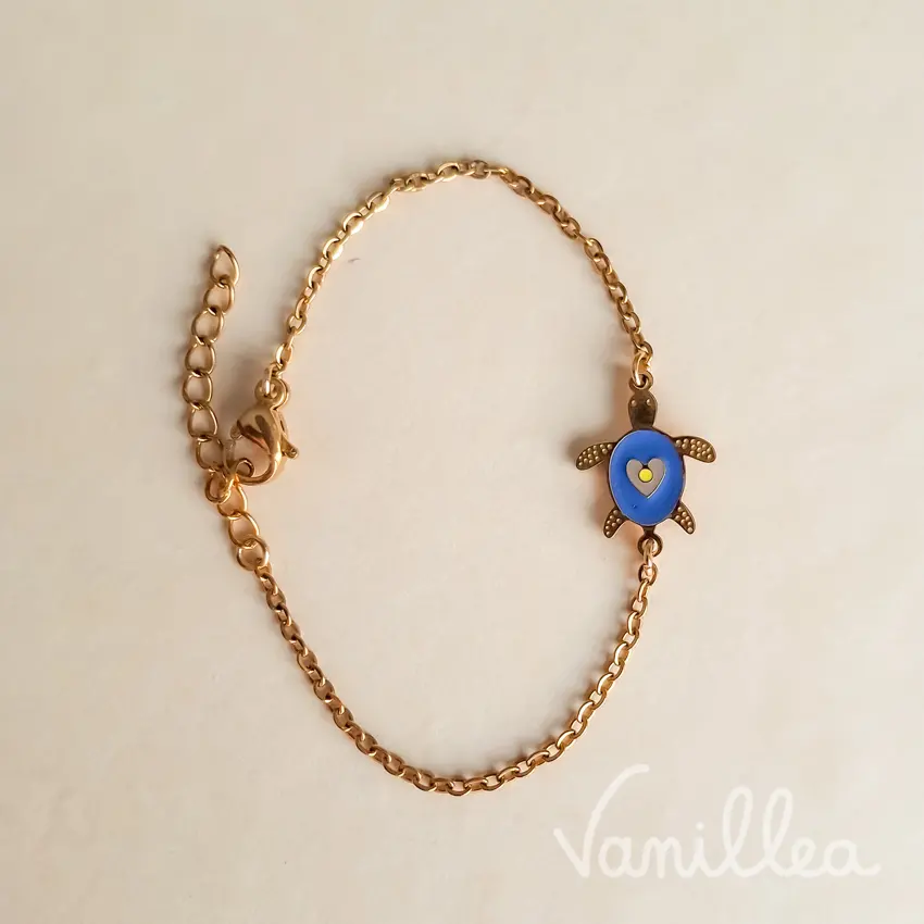 Bracelet tortue jeune fille doré ajustable 12 à 15 cm