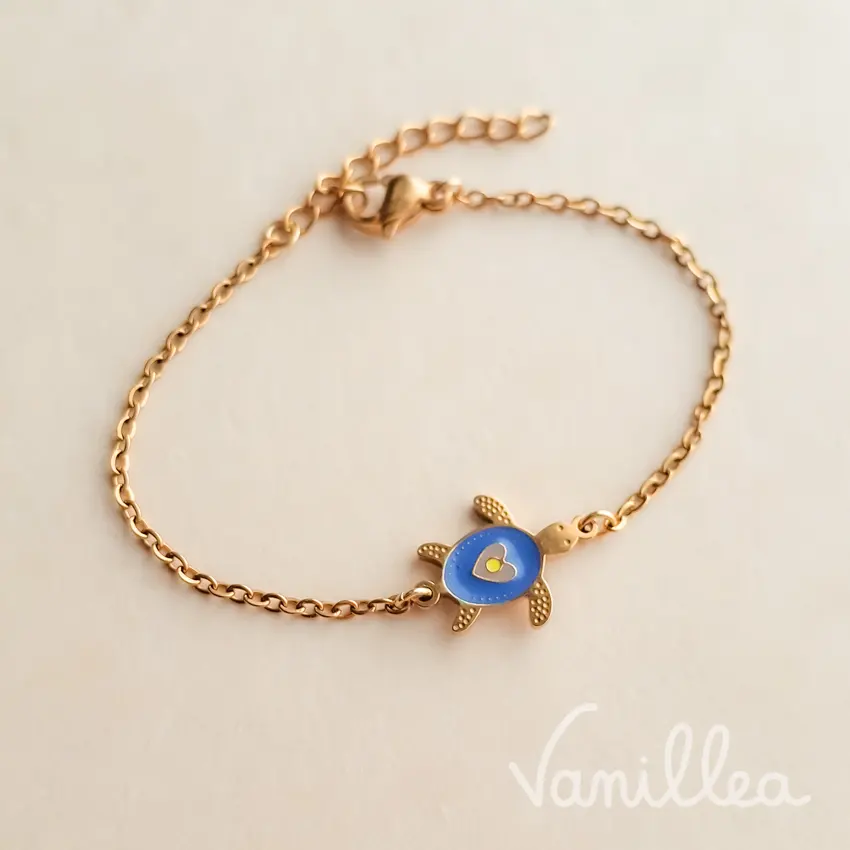 Bracelet enfant tortue doré ajustable avec fermoir mousqueton