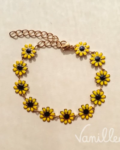 Bracelet marguerite jaune cœur noir 🌼