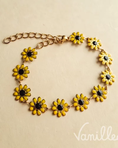 Bracelet marguerite jaune cœur noir 🌼