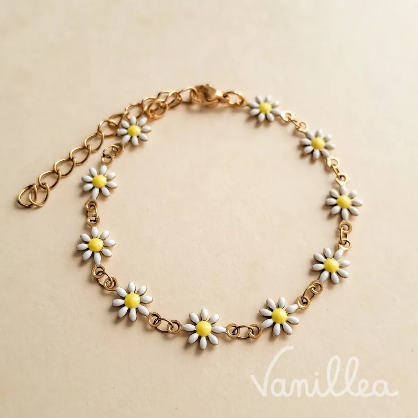 bracelet marguerites blanches profil chaßne réglable