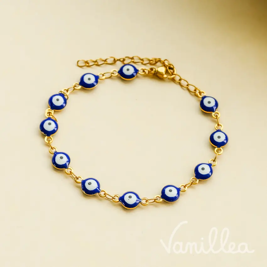 Bracelet mauvais oeil bleu en acier inoxydable_