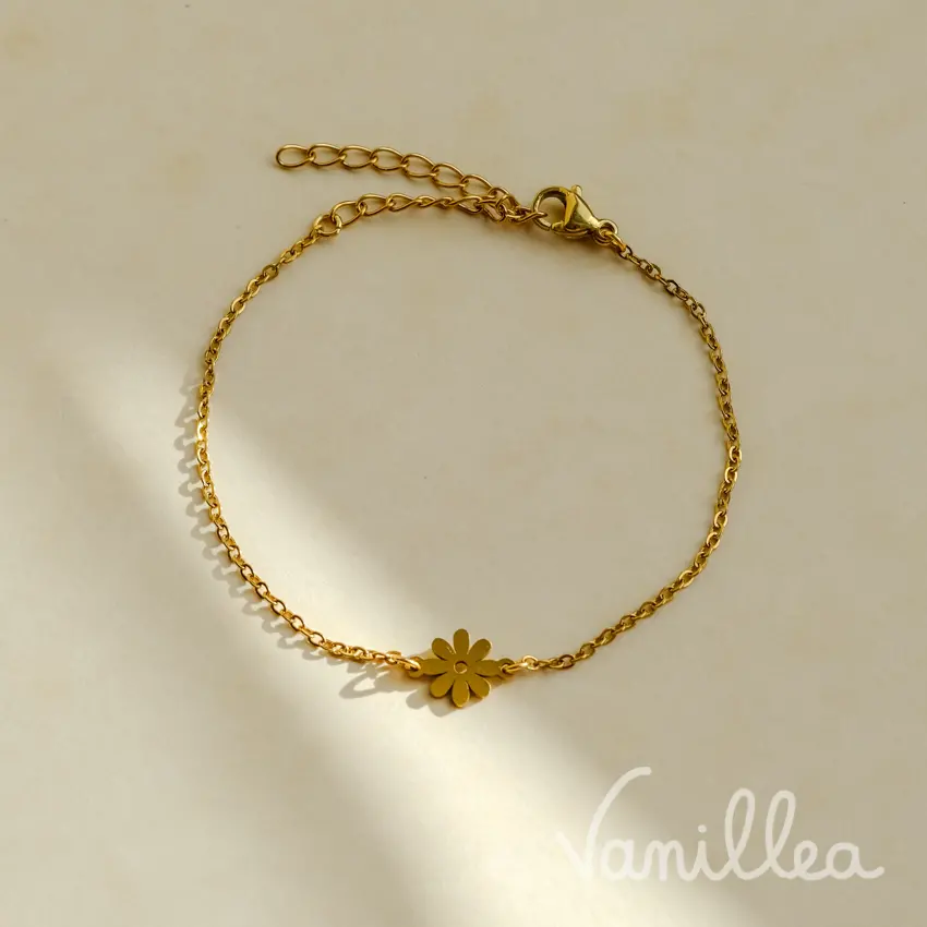 Bracelet marguerite dorée en acier inoxydable