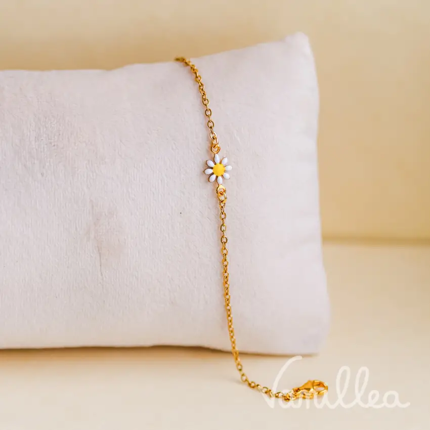 Bracelet marguerite fin doré en acier inoxydable