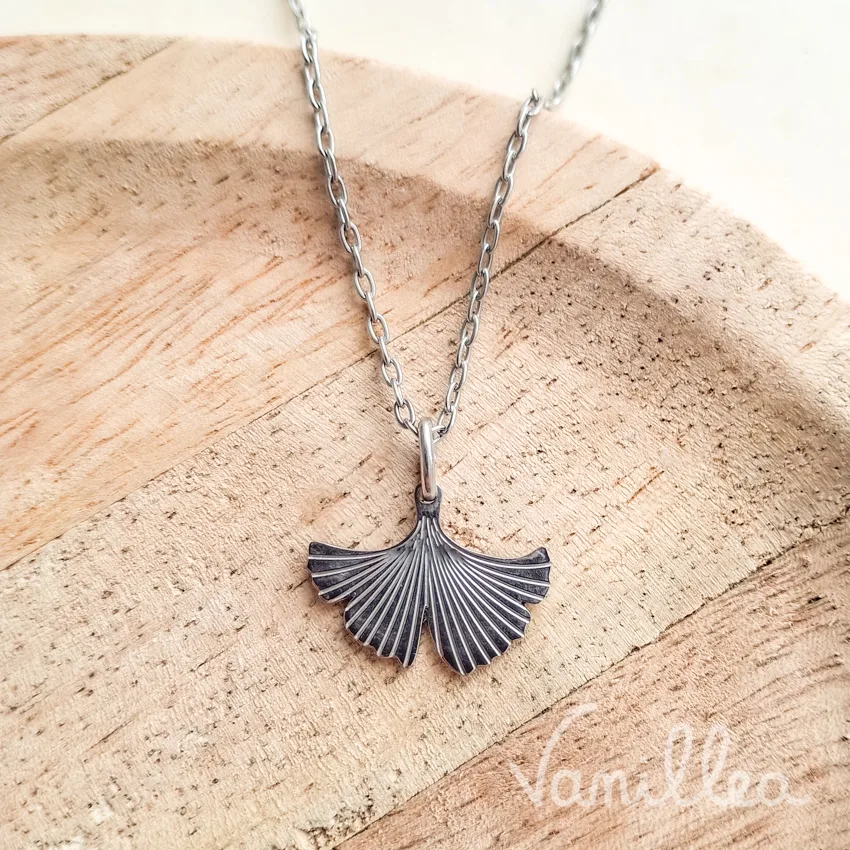 Collier ginkgo argent minimaliste