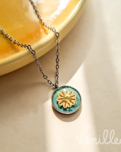 Collier coquelicot résine turquoise 🌼 COCO
