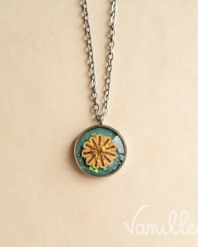 Collier coquelicot résine turquoise 🌼 COCO