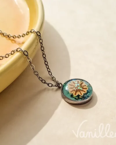 Collier coquelicot résine turquoise 🌼 COCO