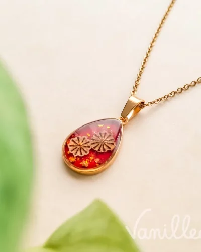 🌺 Collier coquelicot rouge goutte – Garance
