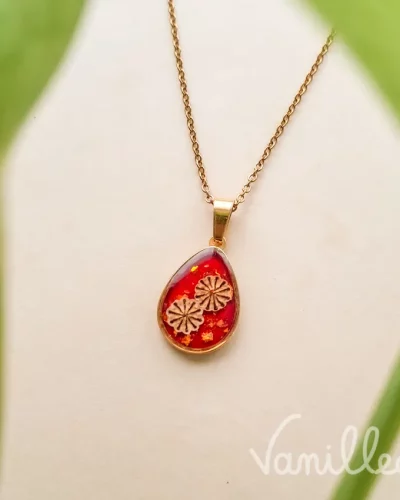 🌺 Collier coquelicot rouge goutte – Garance