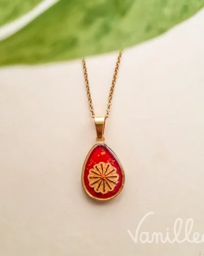🌺 Collier coquelicot rouge goutte – Garance