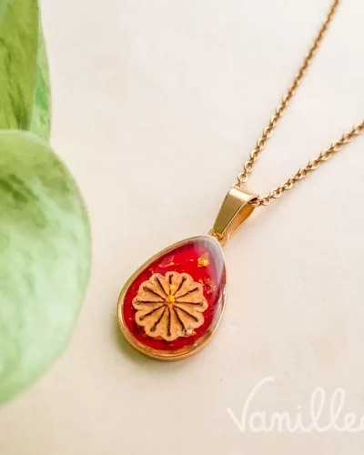 🌺 Collier coquelicot rouge goutte – Garance
