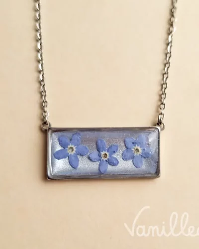 Collier myosotis rectangle argenté 💙