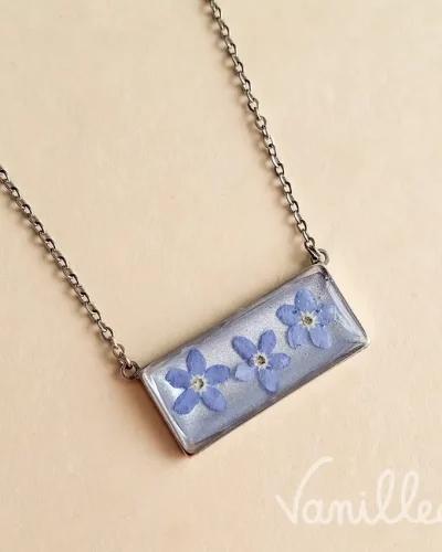 Collier myosotis rectangle argenté 💙