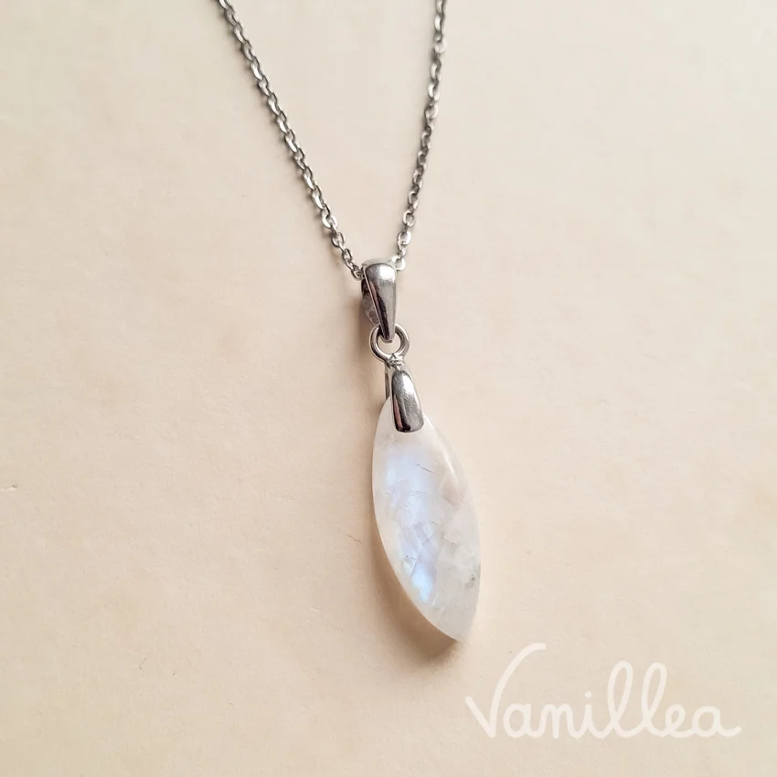 Collier pierre de lune acier inoxydable argenté minimaliste
