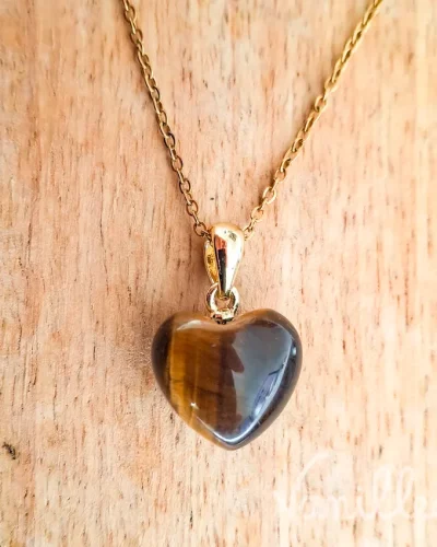 Collier cœur œil de tigre doré