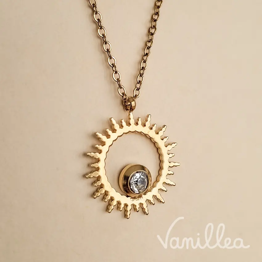 Collier soleil doré strass Aurore avec chaîne fine
