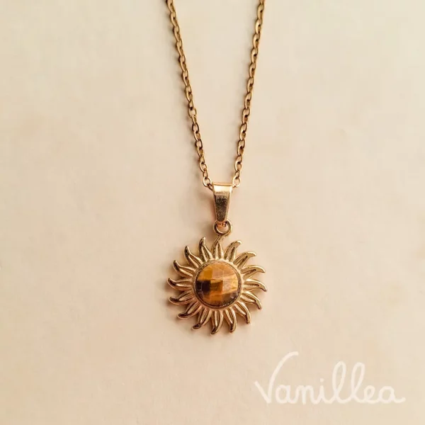 Collier soleil œil de tigre doré avec pierre naturelle