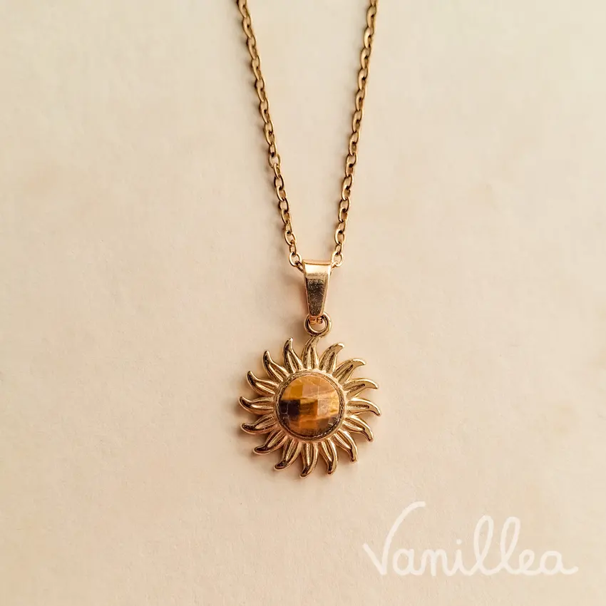 Collier soleil œil de tigre doré avec pierre naturelle