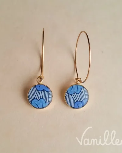 Créoles en wax bleu graphique | AZURA 💙
