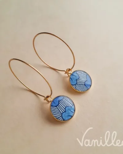 Créoles en wax bleu graphique | AZURA 💙