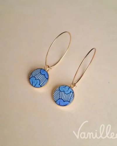 Créoles en wax bleu graphique | AZURA 💙
