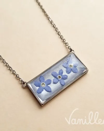 Collier myosotis rectangle argenté 💙
