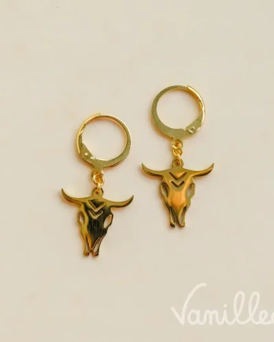 Boucles dormeuses tête de taureau dorées 🐂