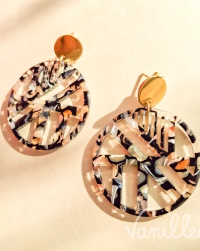 Boucles rondes Xintia rose noir ✨