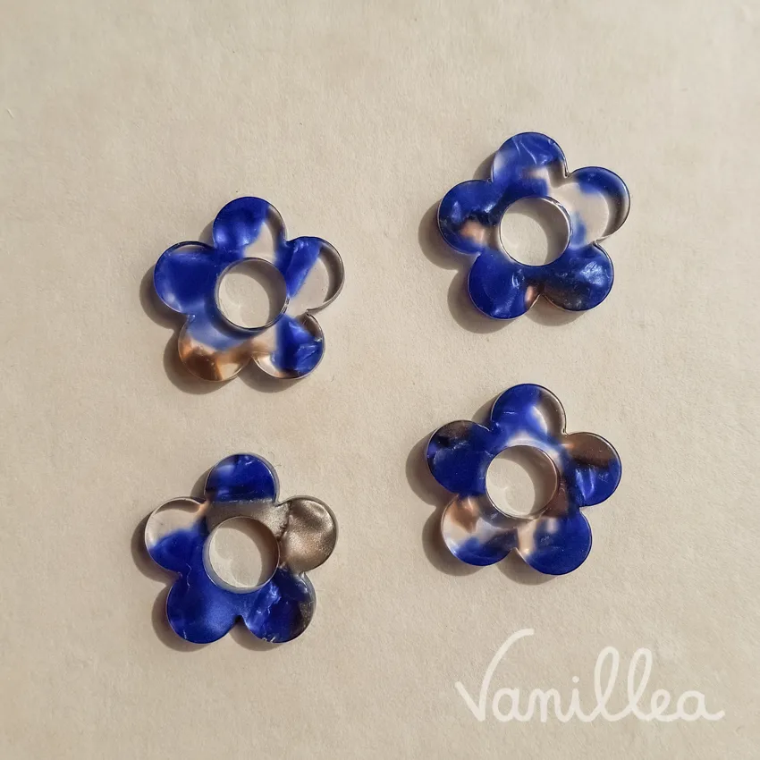 pampille fleur bleu marbré détail