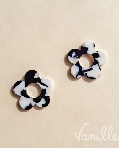Pampille fleur noir blanc Cynthia 🖤