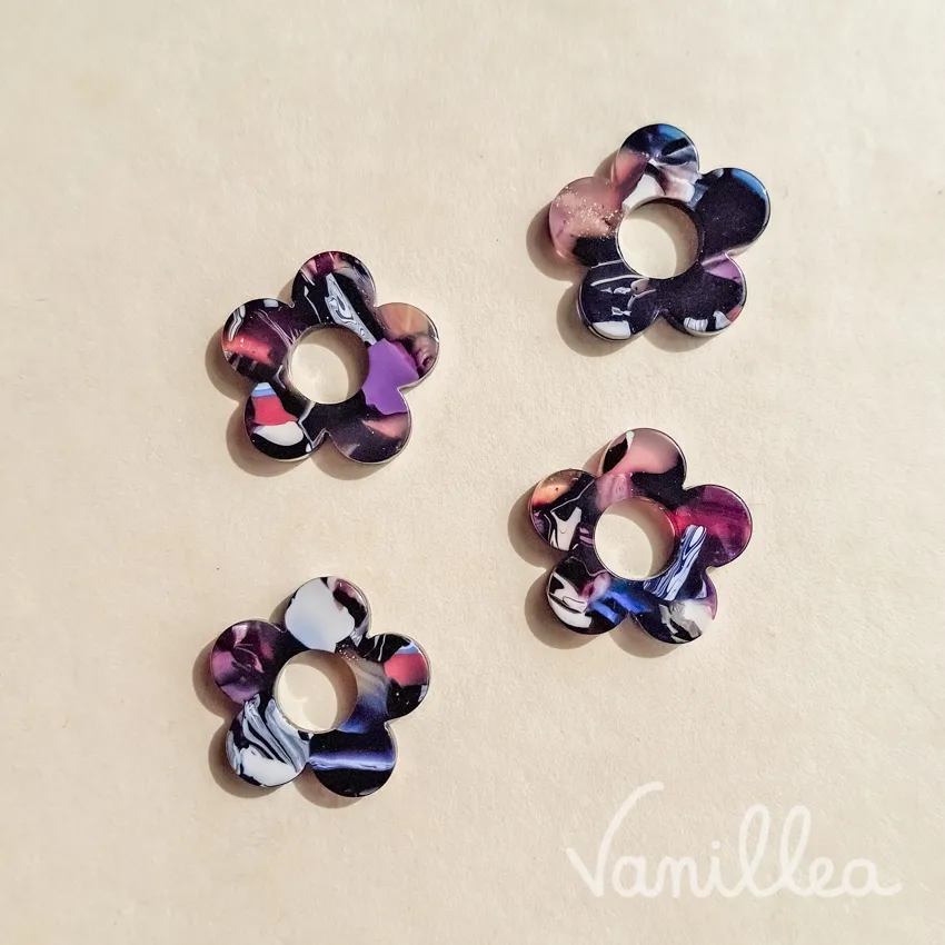 pampille fleur résine multicolore marbrée 20 mm face