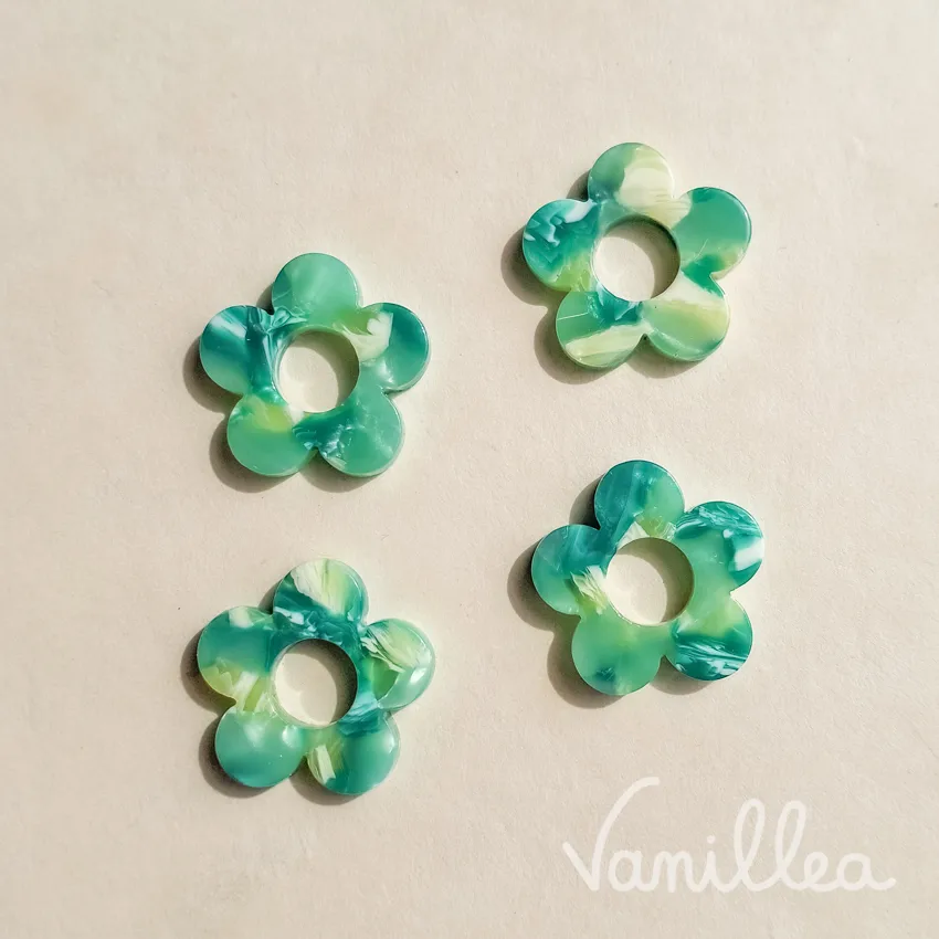pampille fleur vert marbré détail
